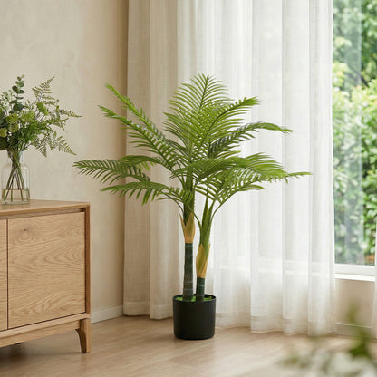 Artificial Palm Tree with 14 PEVA Leaves, 120cm Decorative Artificial Plant with Pot and Moss Effect, Green