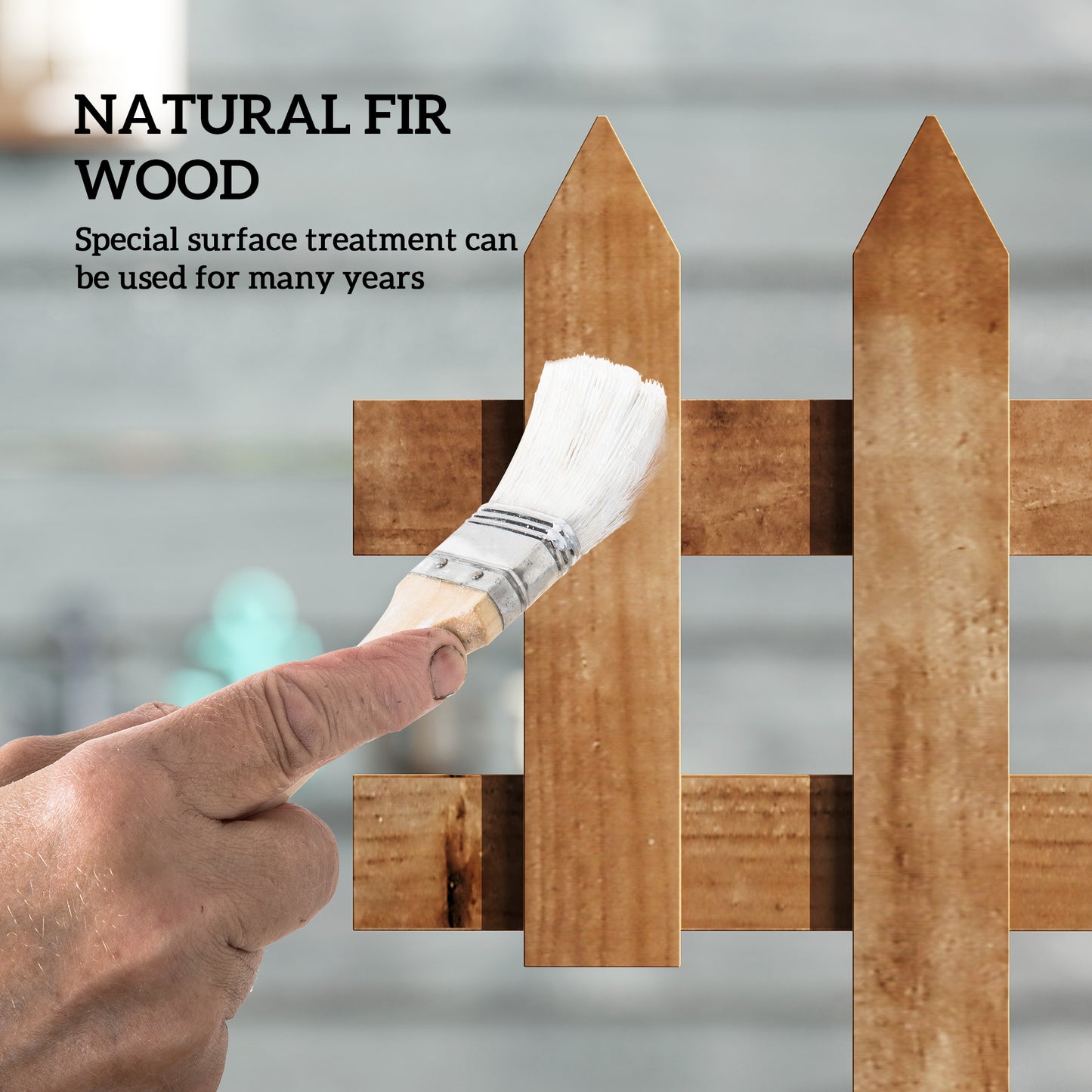 Pack of 12 Wooden Border Fences, Garden Fixed Picket Fence for Lawn Edging, Flowerbed, 60L x 1D x 34H cm, Brown