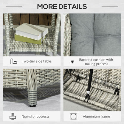 5 Pieces Rattan Bistro Set with Adjustable Back, Reclining Wicker Balcony Furniture with Cushions