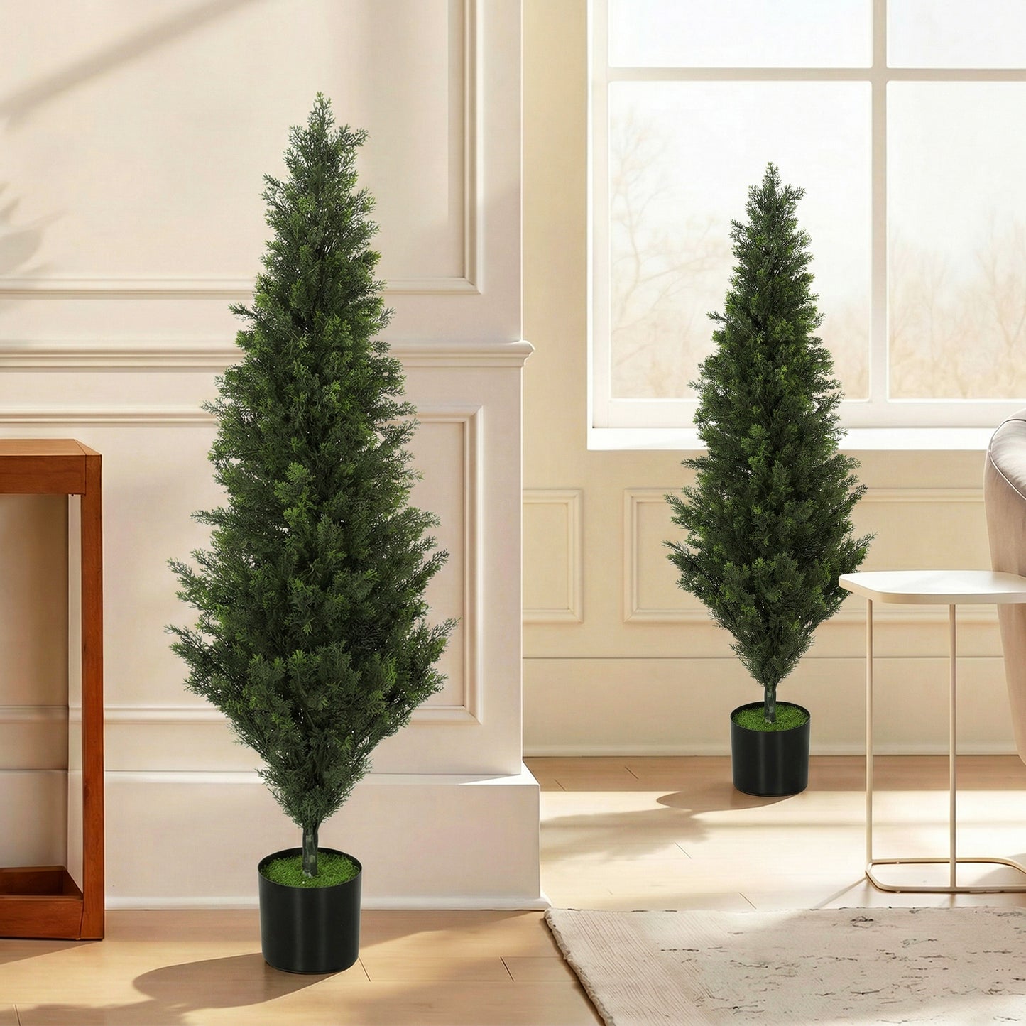 Set of 2 Decorative Artificial Plants Cypress in Weighted Pot, Fake Plant with 1092 Leaves, 120 cm