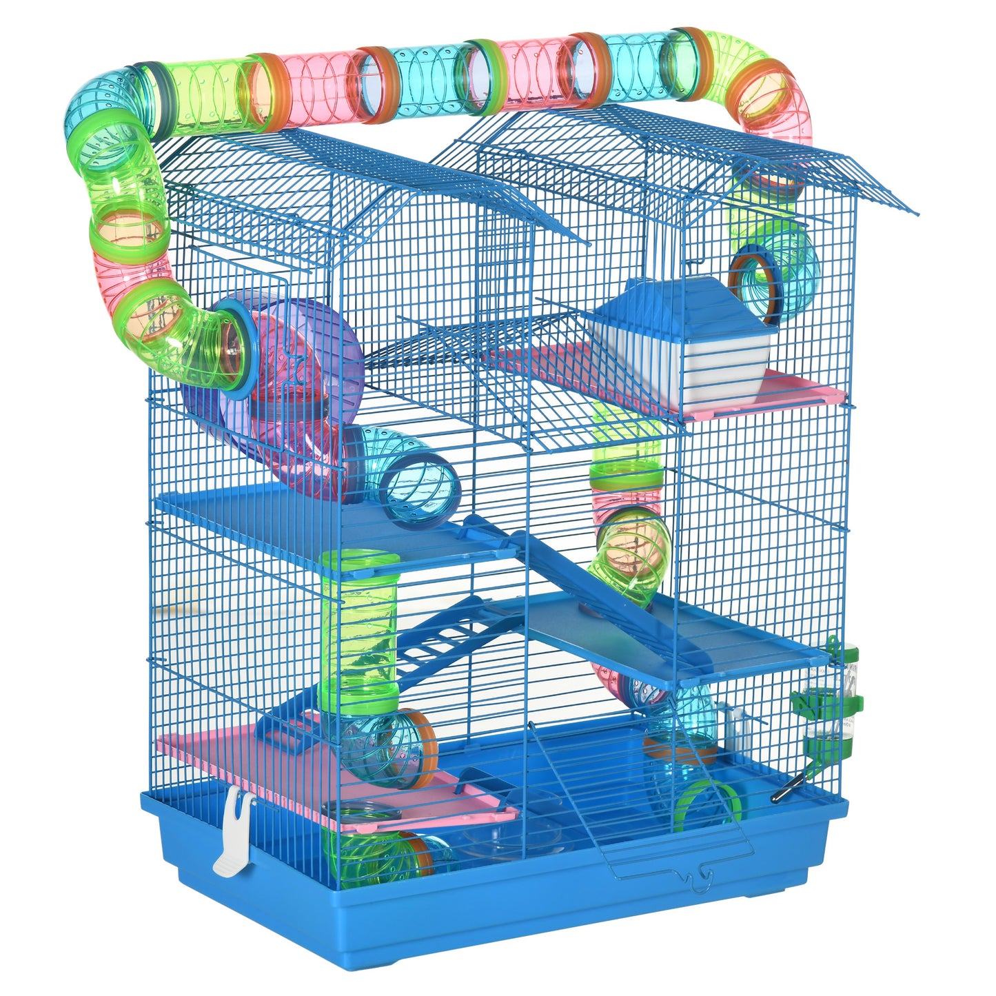 Hamster Cage, 5 Tier Carrier Habitat with Exercise Wheels Tunnel Tube Water Bottle Dishes House Ladder