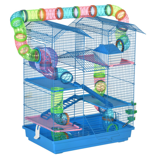 Hamster Cage, 5 Tier Carrier Habitat with Exercise Wheels Tunnel Tube Water Bottle Dishes House Ladder