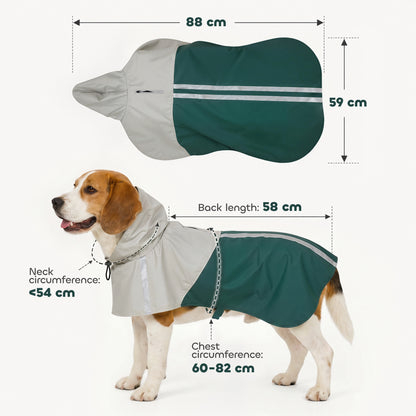 Dog Raincoat with Hood, Waterproof & Breathable Rain Jacket with Leash Hole, for Medium Dogs, Green, M