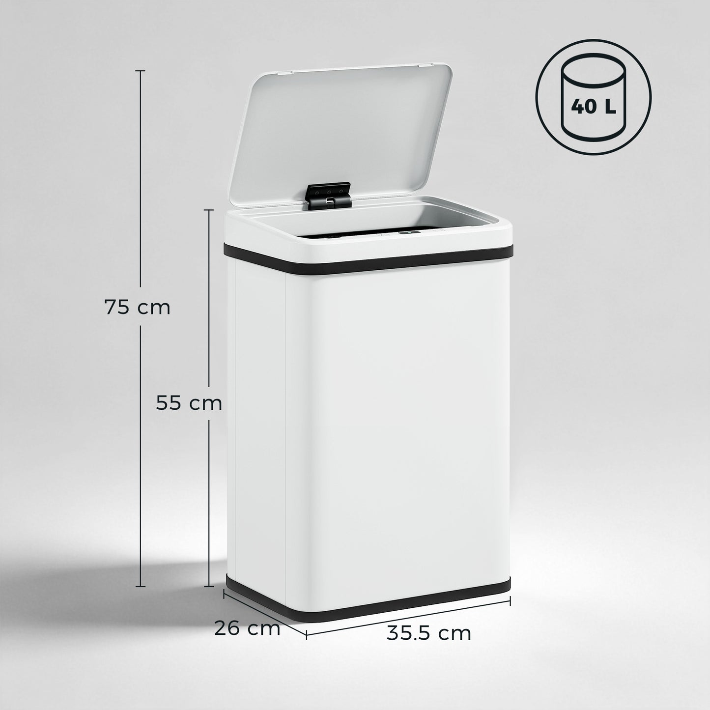 40L Sensor Bin with Soft-Close Lid, Stainless Steel Automatic Touchless Motion Sensor Kitchen Bin, White