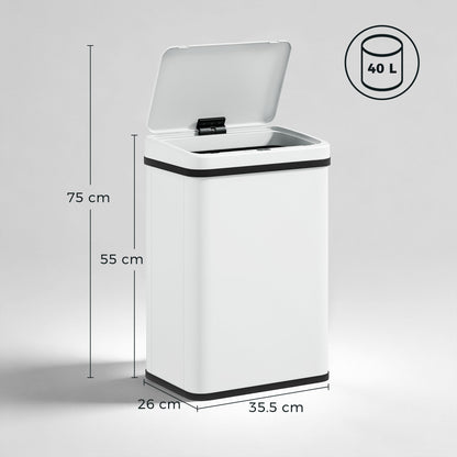 40L Sensor Bin with Soft-Close Lid, Stainless Steel Automatic Touchless Motion Sensor Kitchen Bin, White