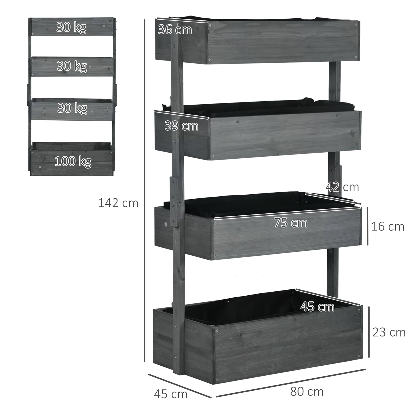 Four-Tier Basket Wooden Plant Stand - Grey