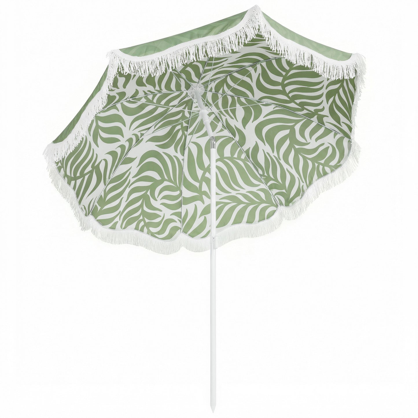 1.8 m Beach Umbrella Parasol with Sand Anchor, Portable Tilting Garden Parasol with Adjustable Height, Green