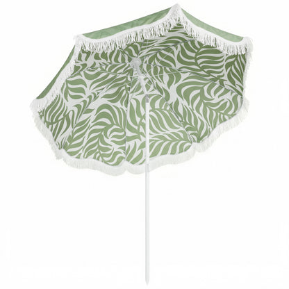 1.8 m Beach Umbrella Parasol with Sand Anchor, Portable Tilting Garden Parasol with Adjustable Height, Green