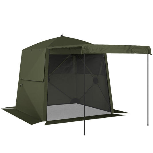 Pop Up Gazebo Waterproof Instant Shelter with Awning Mesh Windows for Camping Patio 2 x 2 m, Army Green