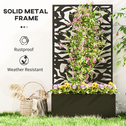 Metal Garden Bed with Trellis, Wall Mounted or Freestanding Raised Planter with Privacy Panel, Black