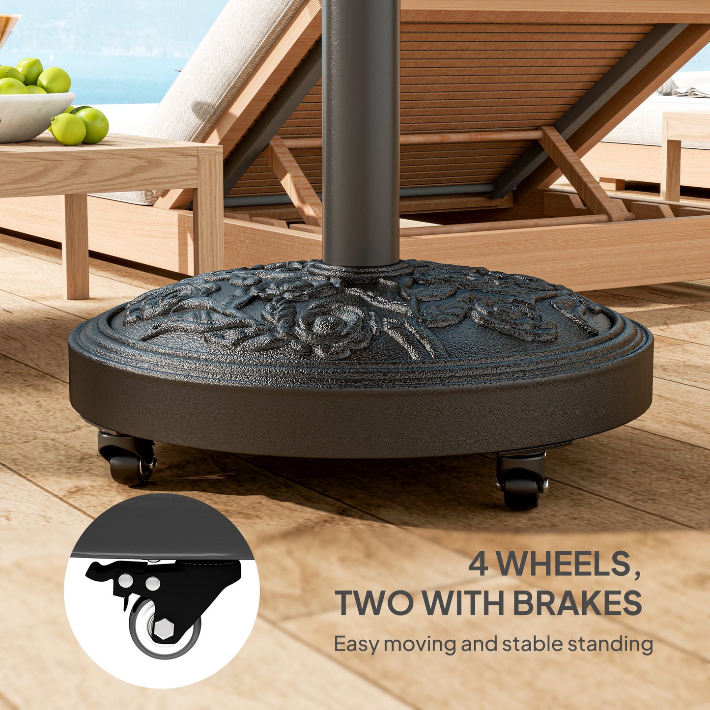 Parasol Base, Umbrella Base with Wheels Cast Iron Effect, for Umbrella, Canopy, Weather Resistant, Black