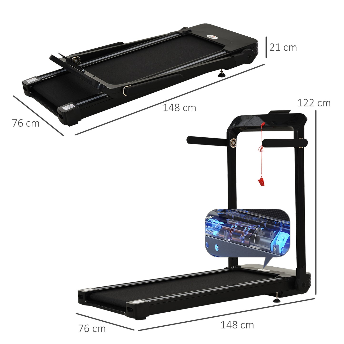Folding Treadmill, 1.85HP Installation-Free Walking Jogging Running Machine