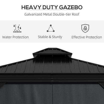3.65 x 3m Aluminium Hardtop Gazebo, with Accessories - Dark Grey
