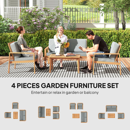 4-Piece Wooden Garden Furniture Set with Cushions - Teak