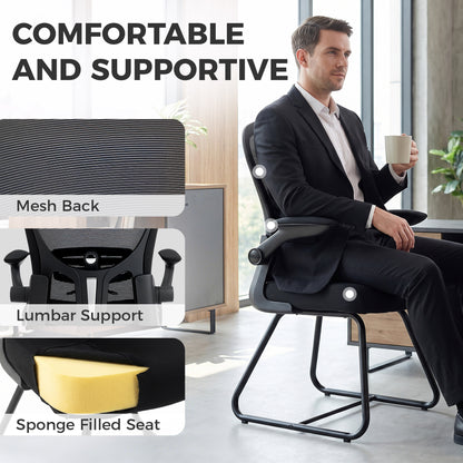 Reception Chair, Conference Meeting Office Chair with Flip-up Armrest, Mesh Backrest, Lumbar Support and Metal Base