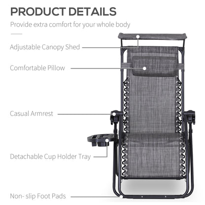 Foldable Reclining Garden Chair with Headrest, Zero Gravity Deck Sun Lounger Seat Chair with Footrest, Armrest