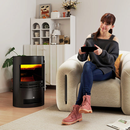 1000W/2000W Freestanding Electric Fireplace, Indoor Heater Fire Stove with Log Burner Effect Flame, Thermostat Control