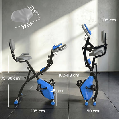 2-in-1 Folding Exercise Bike with 8-Level Magnetic Resistance, Arm Resistance Band, Pulse Sensor, Blue