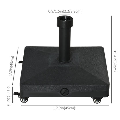 20kg Garden Parasol Base with Wheels Heavy Duty Sand or Water Filled Patio Umbrella Base for Outdoor Deck Beach Black