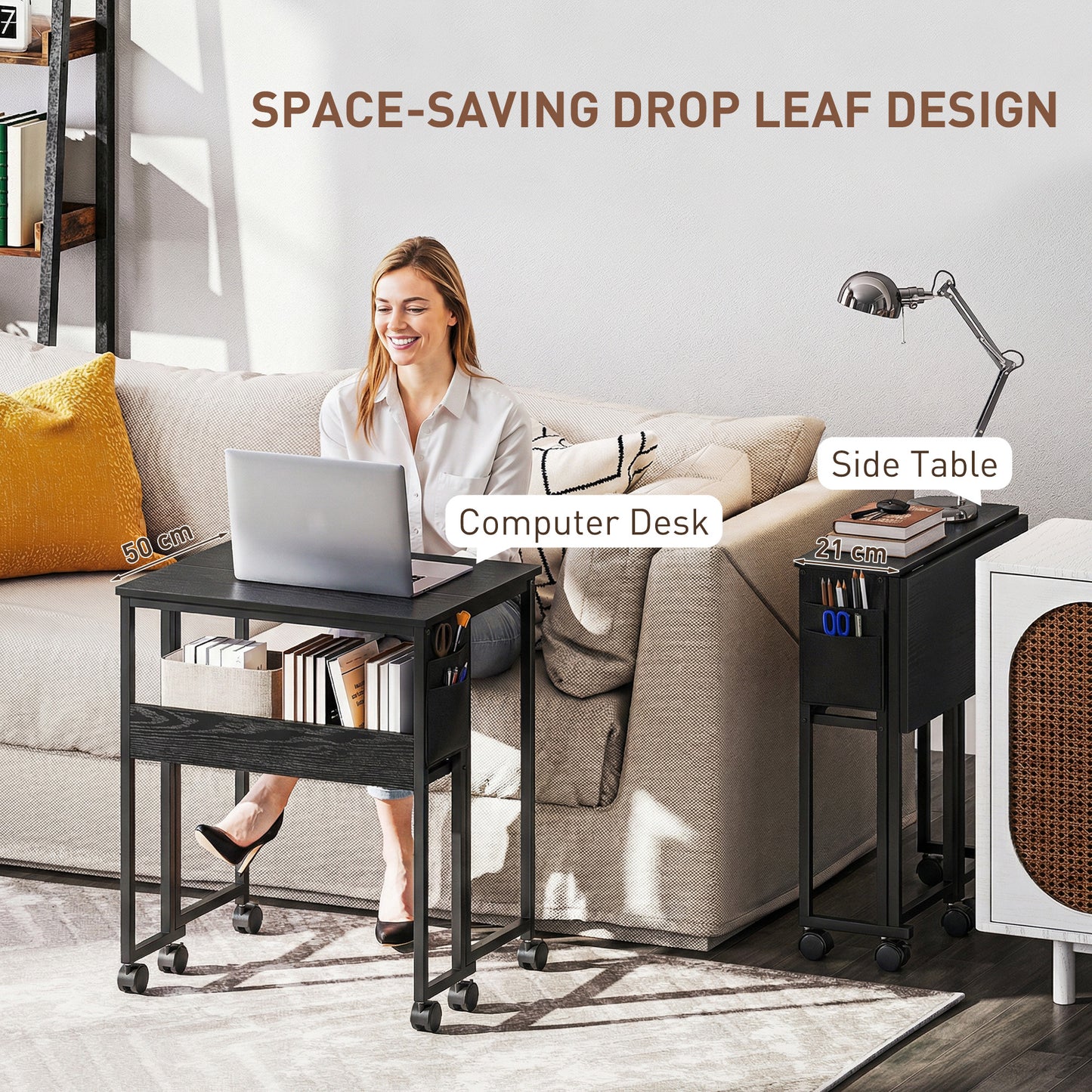 63 cm Drop Leaf Writing Work Desk - Black