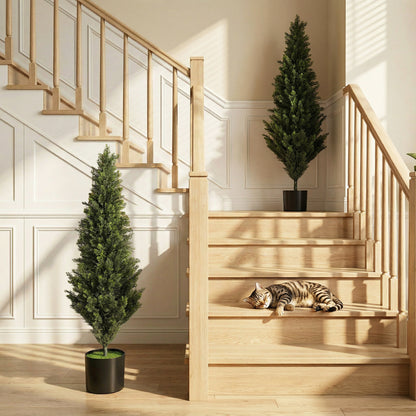 Set of 2 Decorative Artificial Plants Cypress in Weighted Pot, Fake Plant with 1092 Leaves, 120 cm