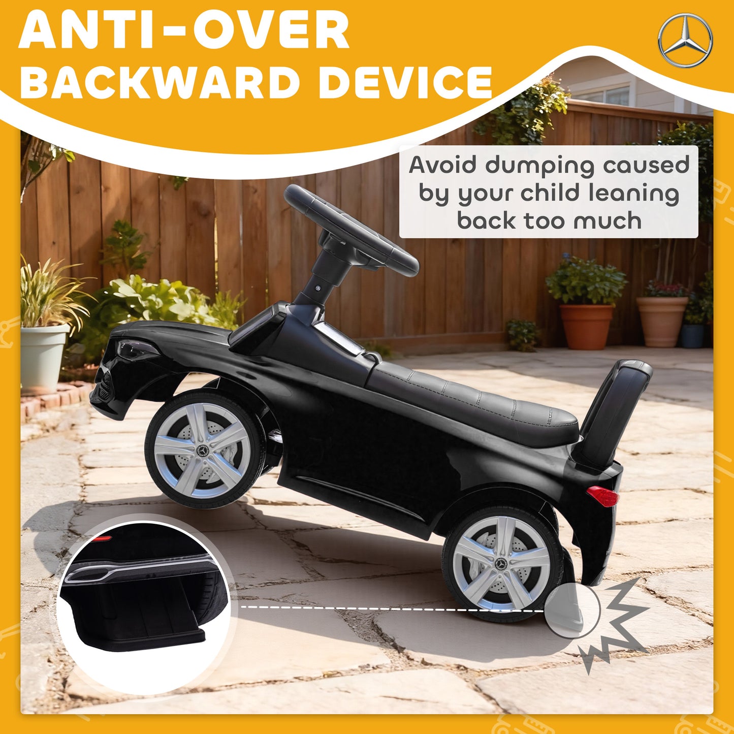 Official Mercedes-Benz Ride On Car, Foot to Floor Sliding Walker with Horn, Engine Sounds and Under-Seat Storage, Black