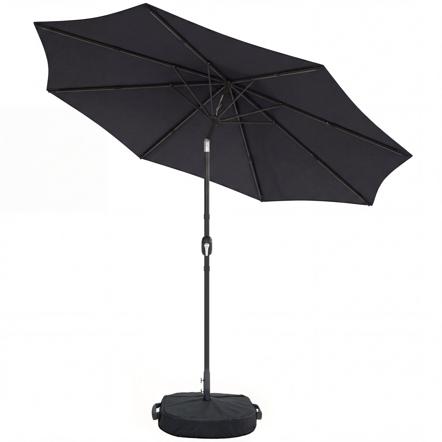 2.7 m Garden Parasol Umbrella with Cross Base and Sandbag, Retractable Ribs, Outdoor Table Market Umbrella, Black