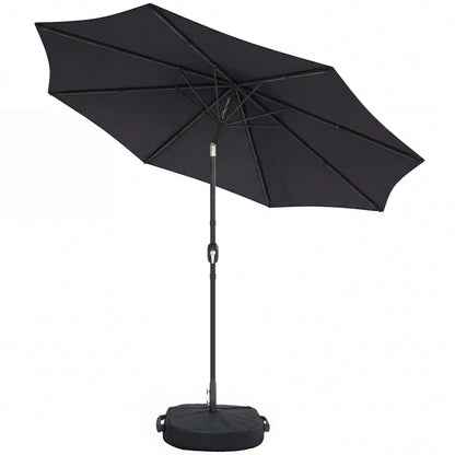 2.7 m Garden Parasol Umbrella with Cross Base and Sandbag, Retractable Ribs, Outdoor Table Market Umbrella, Black