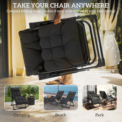 2 Piece Reclining Zero Gravity Sun Loungers with Cushions, Black