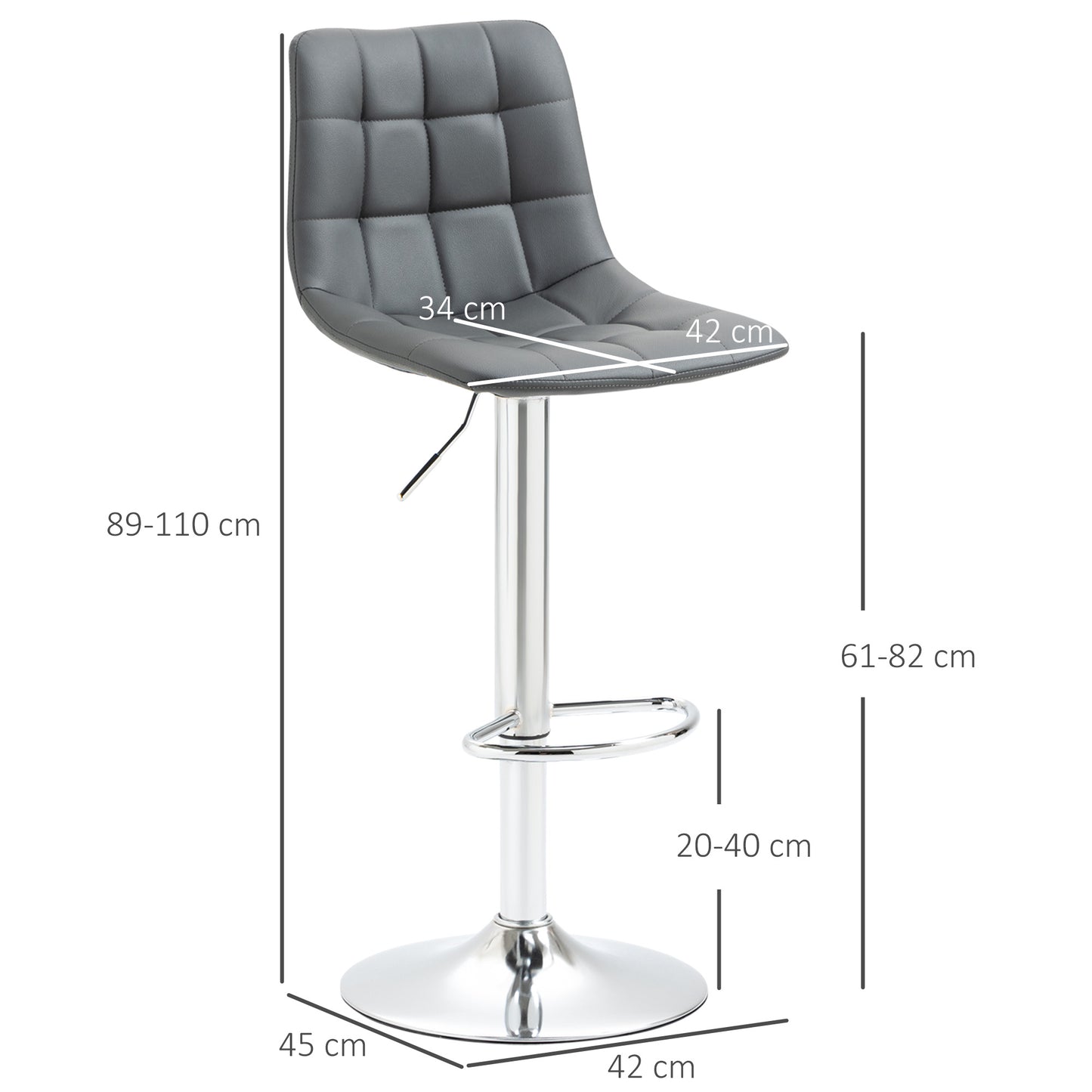 Adjustable Bar Stools Set of 2, Swivel PU Leather Upholstered Barstools with Tufted Seat and Back