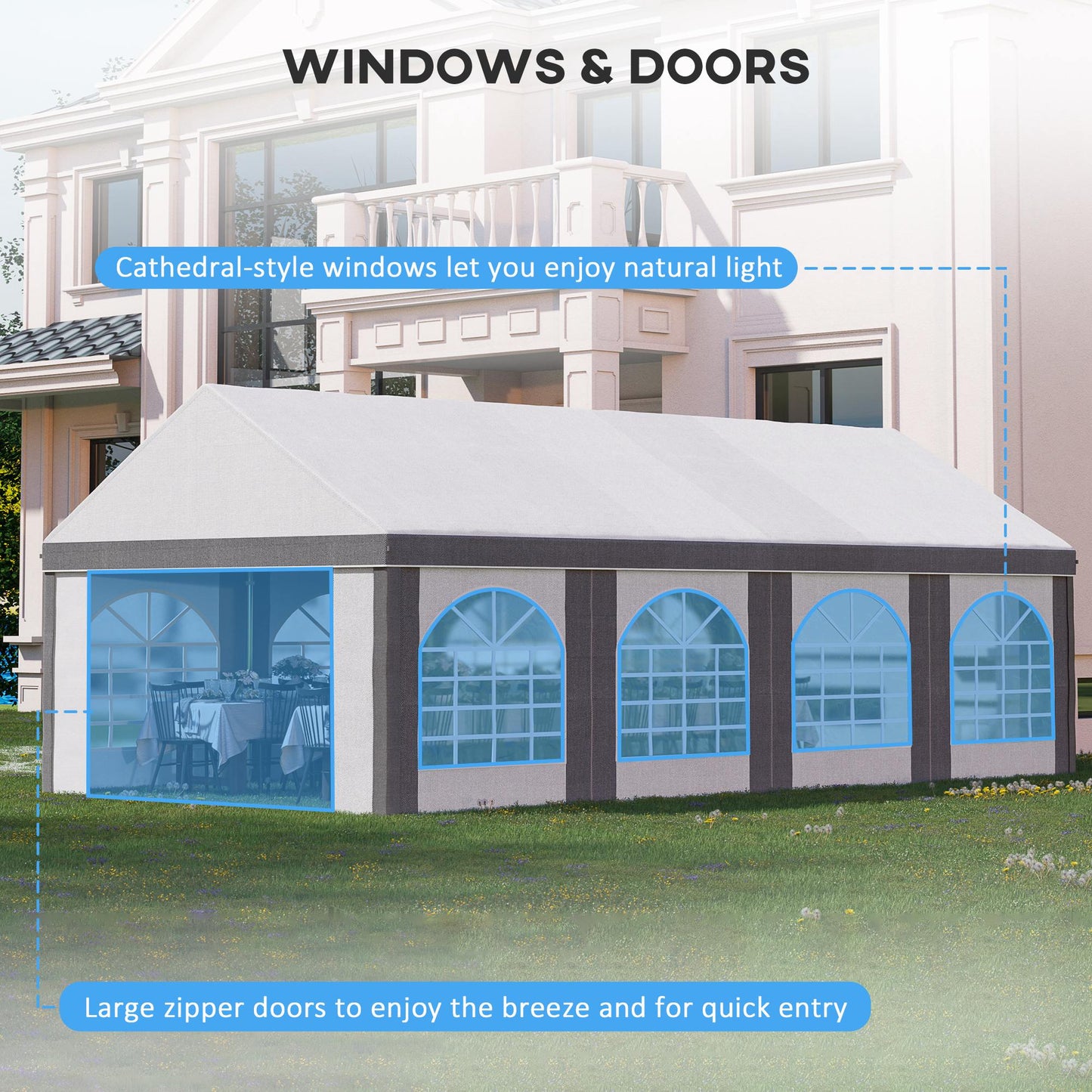 8m x 4m Marquee Gazebo with Sides, Level 4 Wind Protection & Waterproof, Light Grey