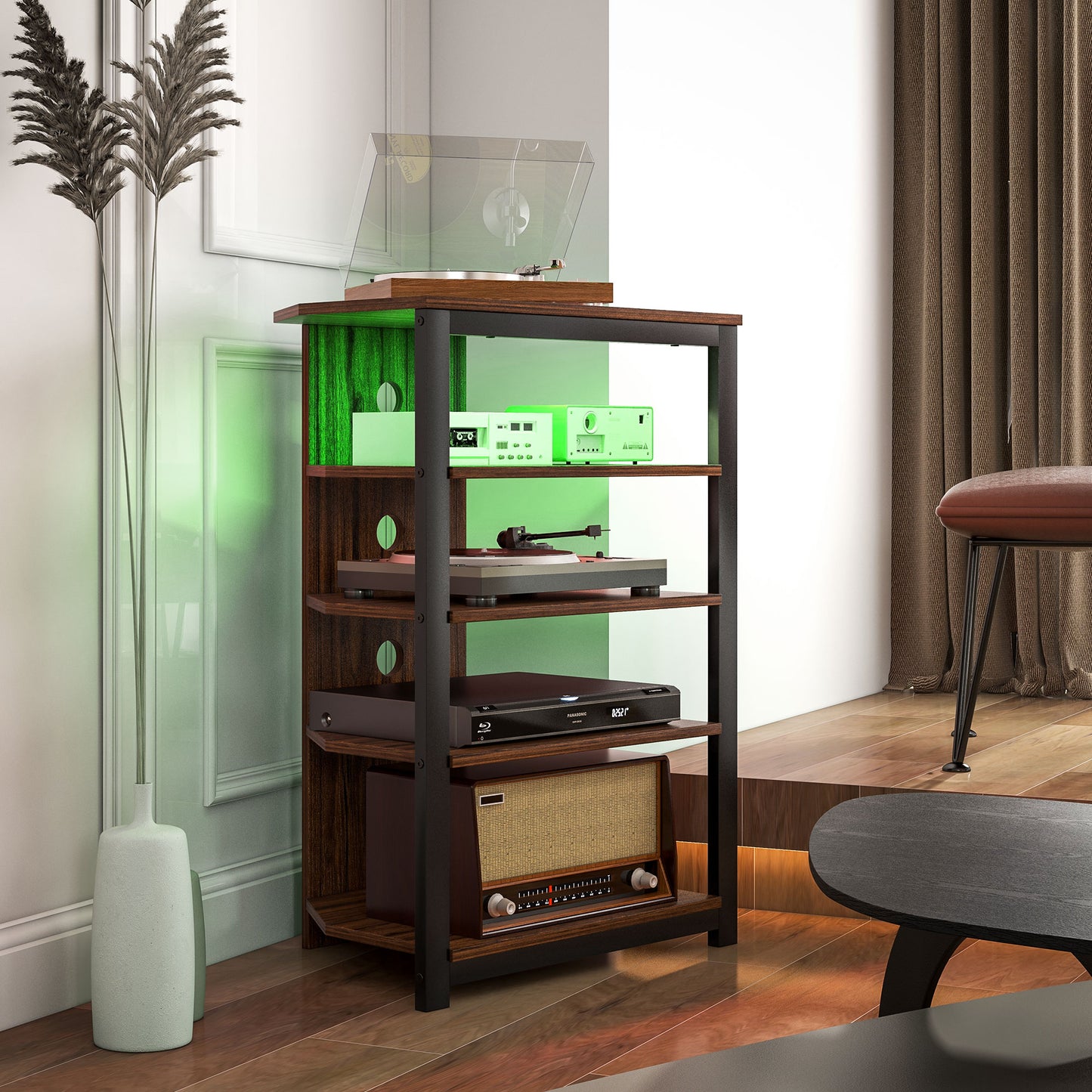 4-Tier Corner TV Stand with Storage, LED Lights, Cable Management, Small Entertainment Centre for TVs up to 29"