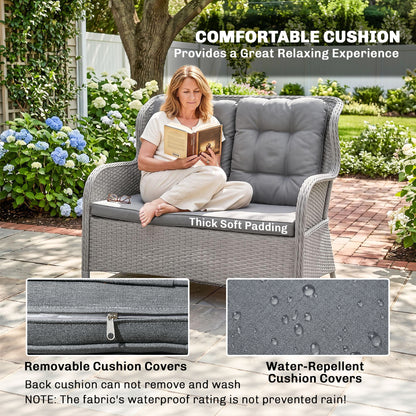 Garden PE Rattan Dining Sofa Set, Outdoor 4 Seater Wicker Furniture, High Back Chairs with Cushions