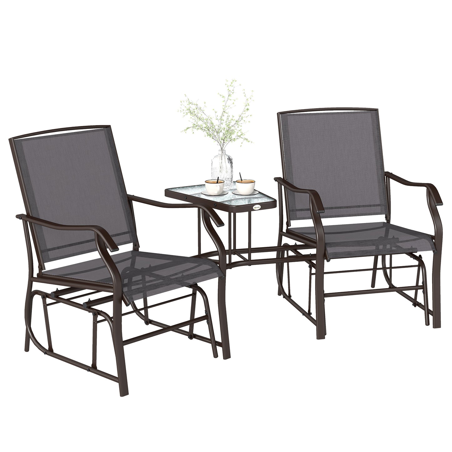 Gliding Jack and Jill Seat, with Glass-Top Table - Brown/Grey