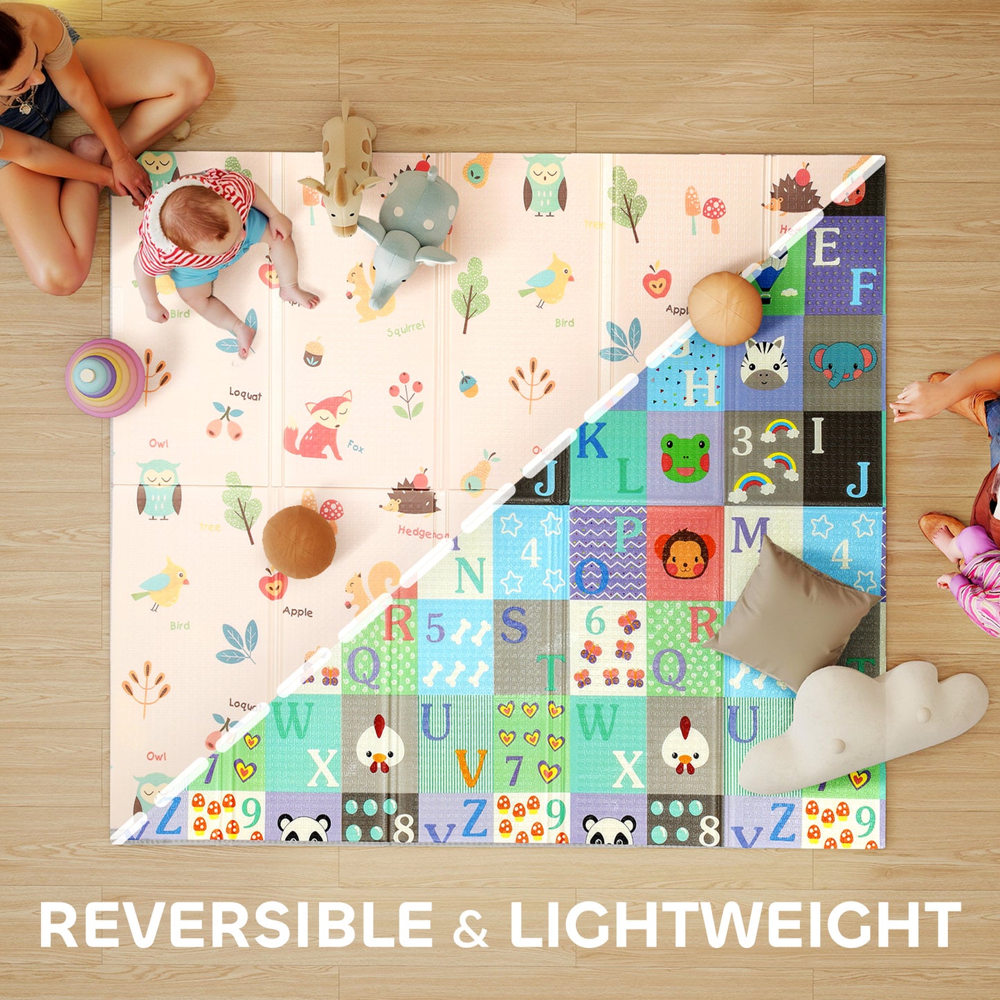 Foldable Baby Play Mat Double-Sided, Reversible Foam Soft Crawling Mat for Toddlers, for Bedroom, Nursery and Playroom