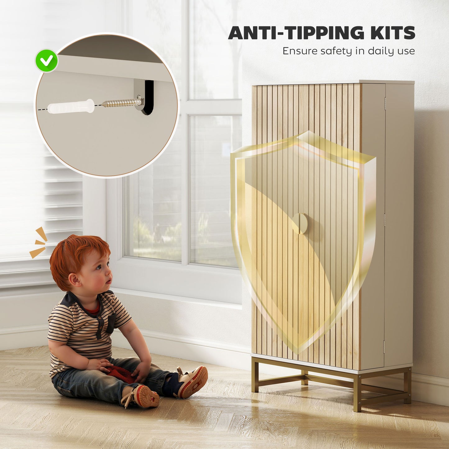 119.5 cm Kitchen Cupboard, Freestanding Kitchen Cabinet with Double Doors, 5 Tiers, 12 Spice Racks, White