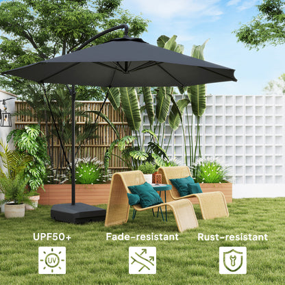 3(m) Garden Cantilever Parasol with Fillable Base up to 90kg, Wind Protection Strap, Cover