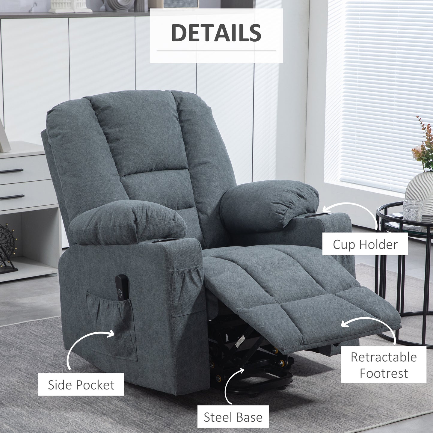 Oversized Riser and Recliner Chairs for the Elderly, Fabric Upholstered Lift Chair for Living Room with Remote Control