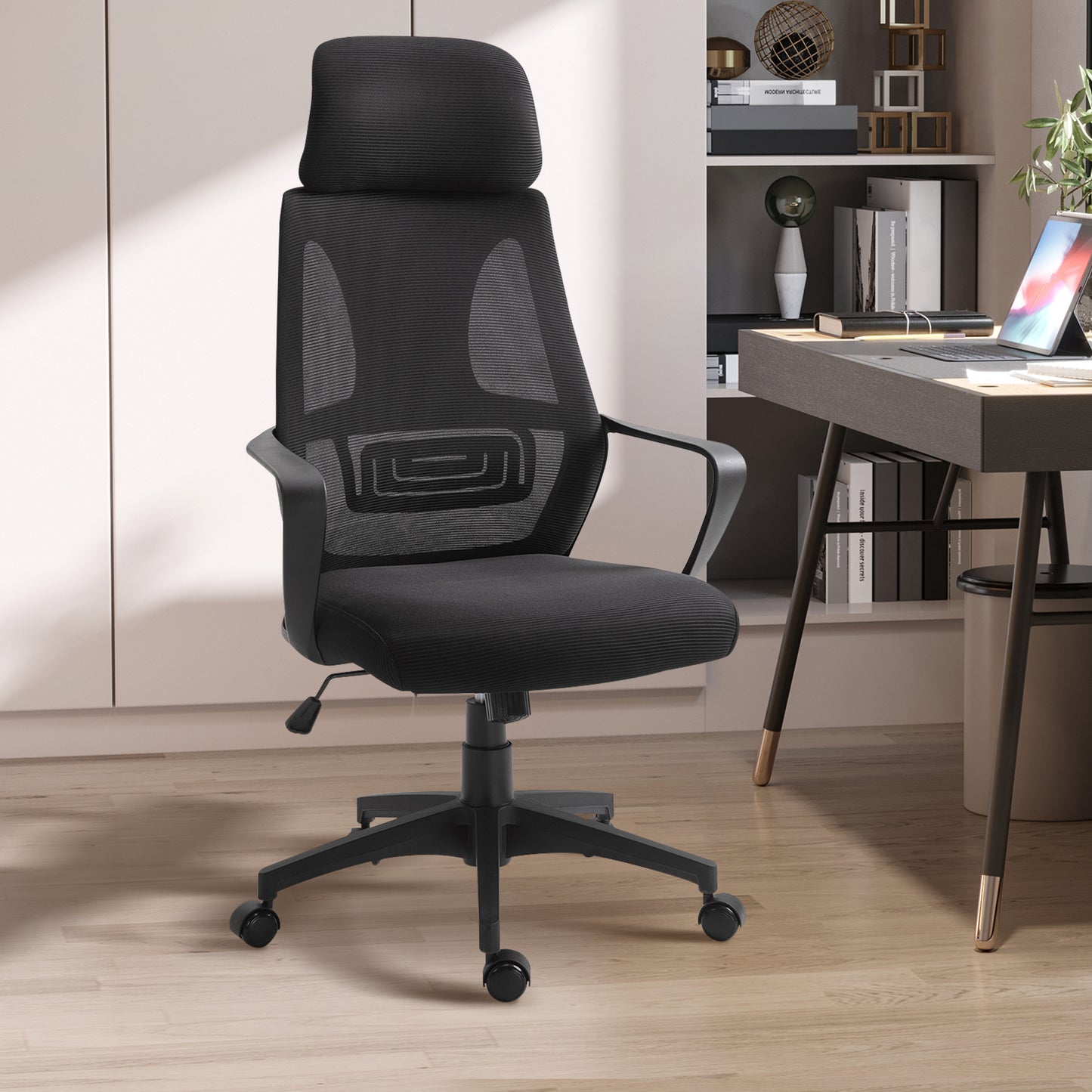 Ergonomic Office Chair, High Back Computer Chair, Mesh Desk Chair with Lumbar Support, Headrest, Wheel, Adjustable Height