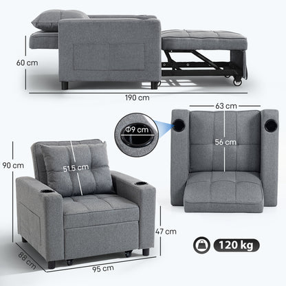 3-in-1 Single Sofa Bed, Convertible Sleeper Chair Bed - Dark Grey