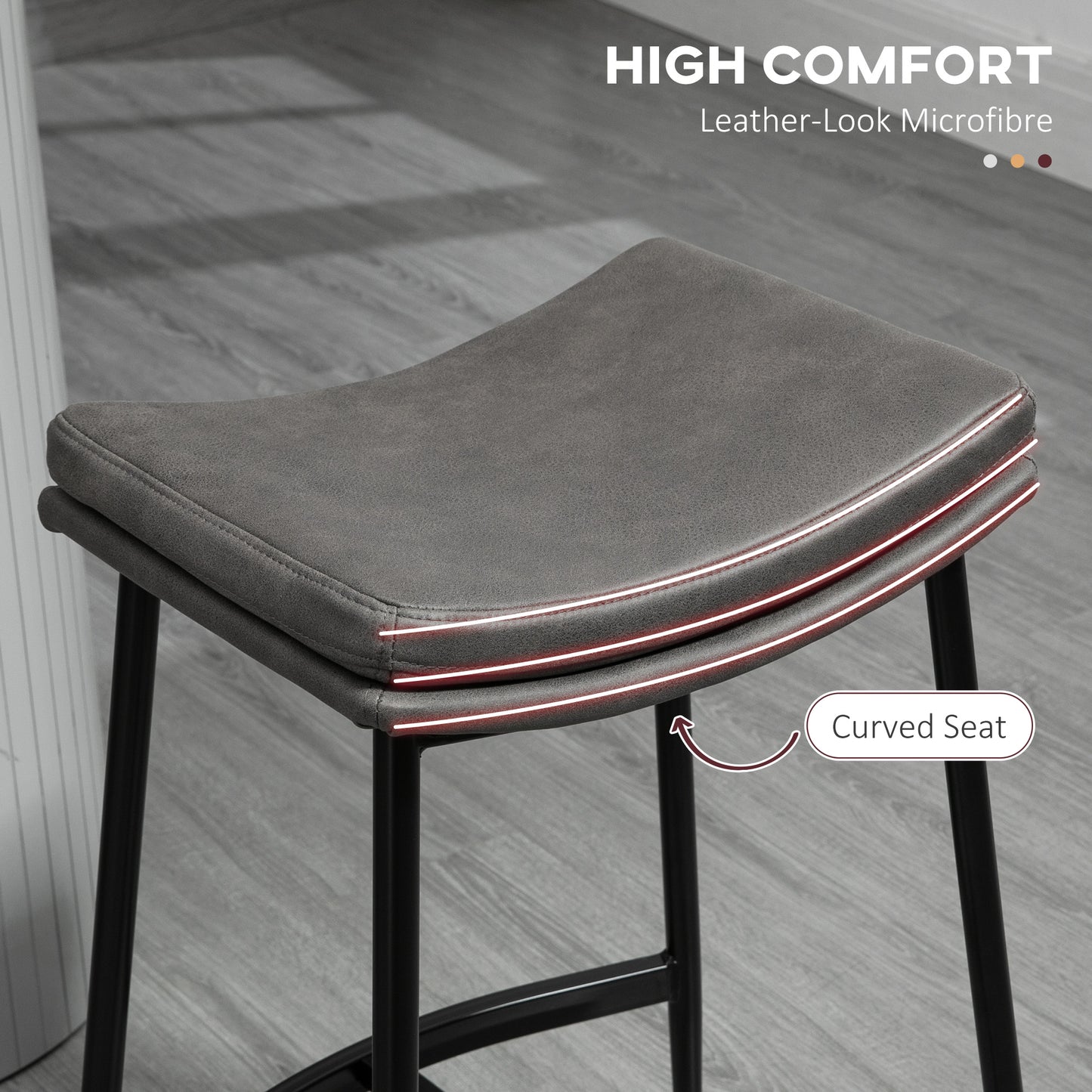 Breakfast Bar Stools Set of 2, Microfibre Upholstered Barstools