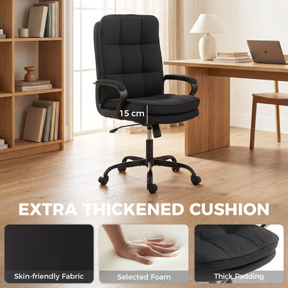 Double Padded Linen-Look Office Chair - Black