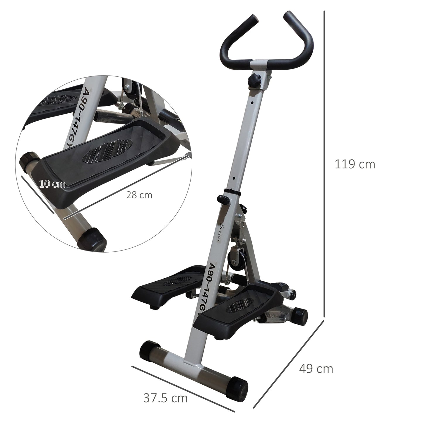 Stepper w/ Handle Hand Grip Workout Fitness Machine For Fitness Aerobic Exercise Home Gym Grey