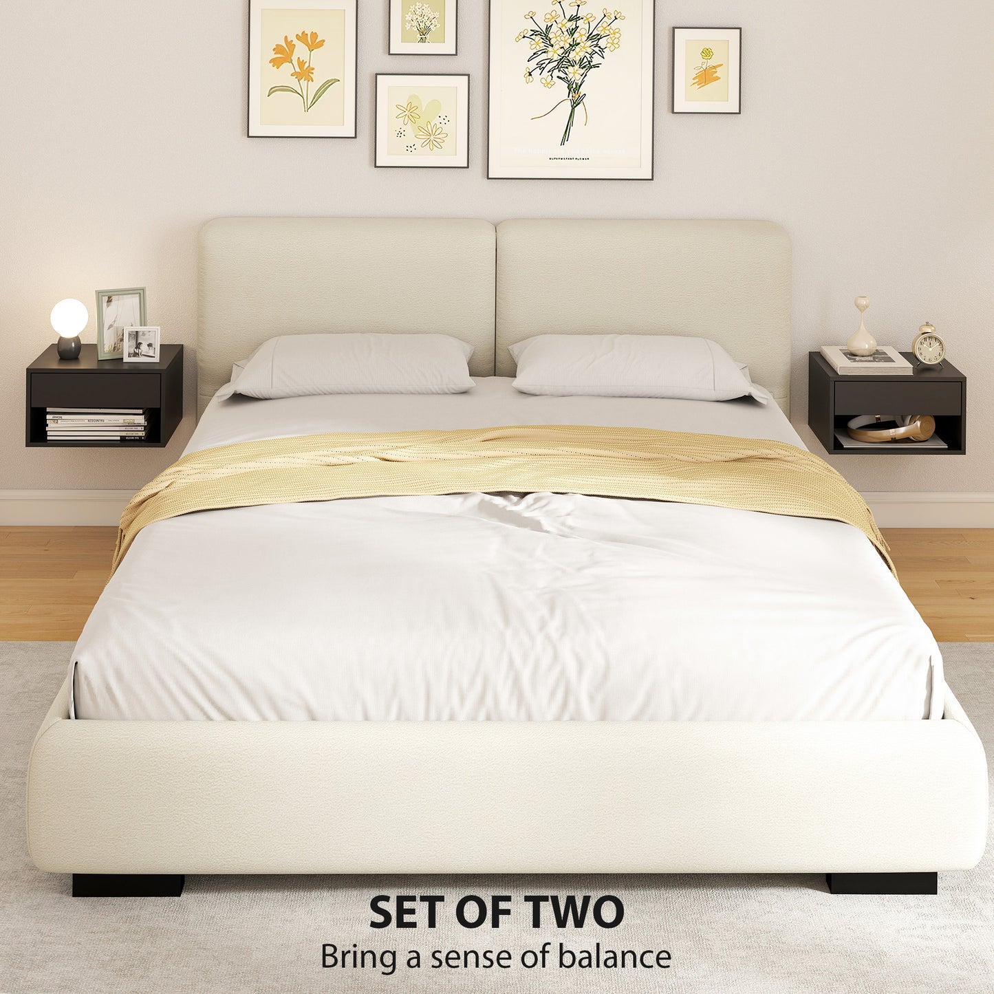 Floating Bedside Tables Set of 2, Wall Mounted Nightstand, Black
