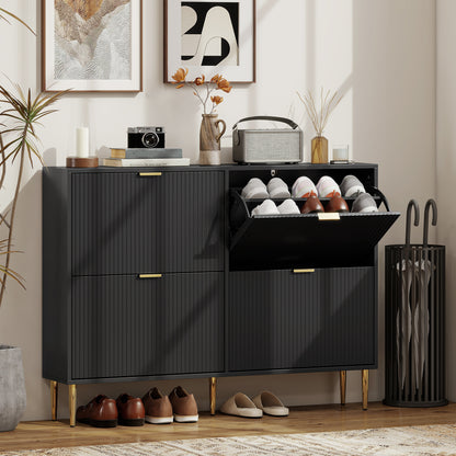 Elegant Four-Drawer Shoe Cabinet - Black