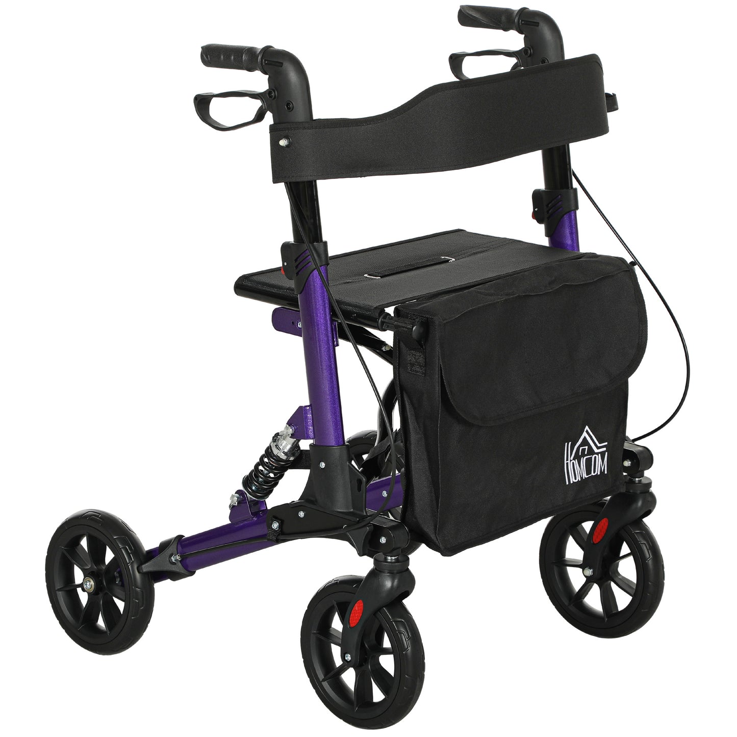 Folding Rollator Walker with Seat, Backrest, Lightweight Walking Frame with Storage Bag, Dual Brakes