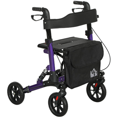 Folding Rollator Walker with Seat, Backrest, Lightweight Walking Frame with Storage Bag, Dual Brakes