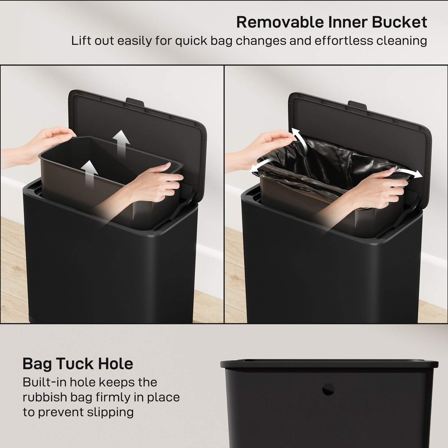 8L Hanging Kitchen Bin, Rubbish bin with Lid and Removable Inner Bucket for Kitchen Cabinet Door, Under Sink, Office
