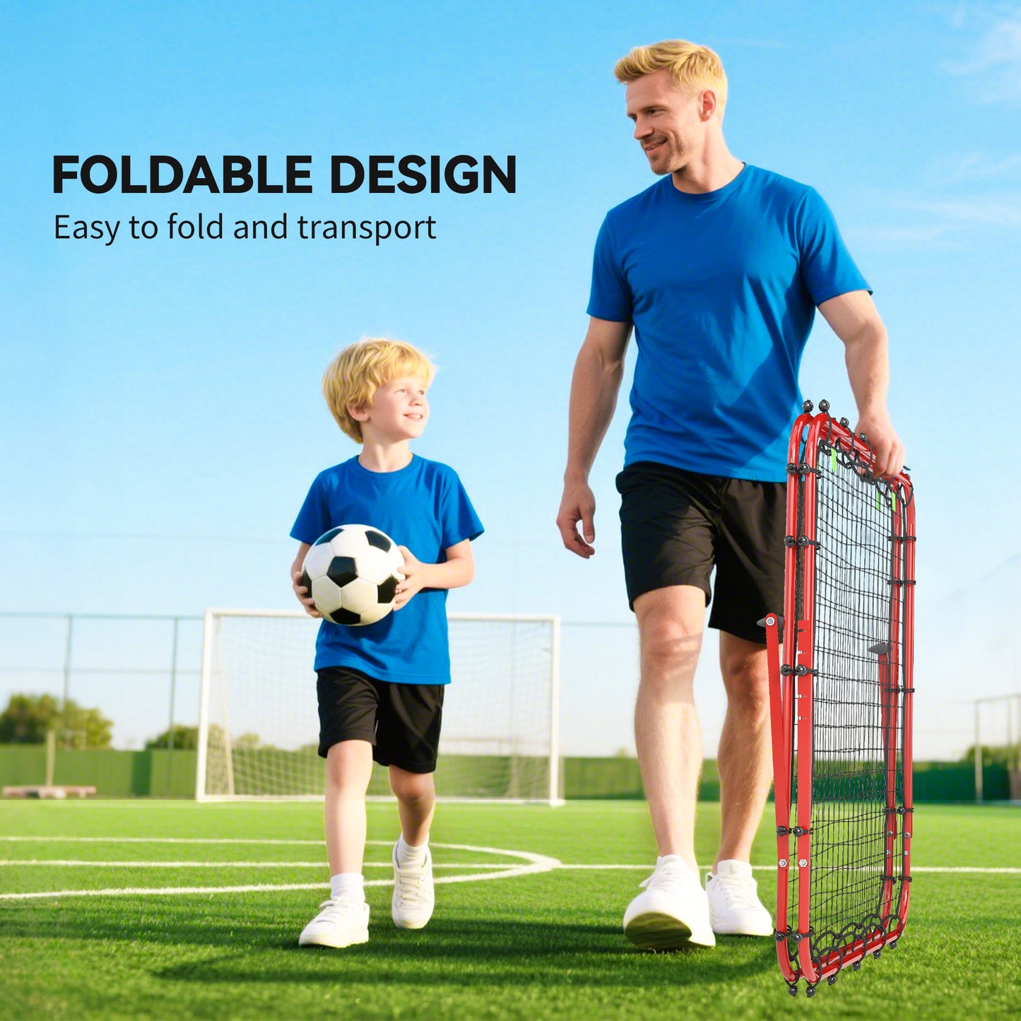 Double Sided Football Rebounder Net, Football Rebound Goal with Five Adjustable Angles, Red