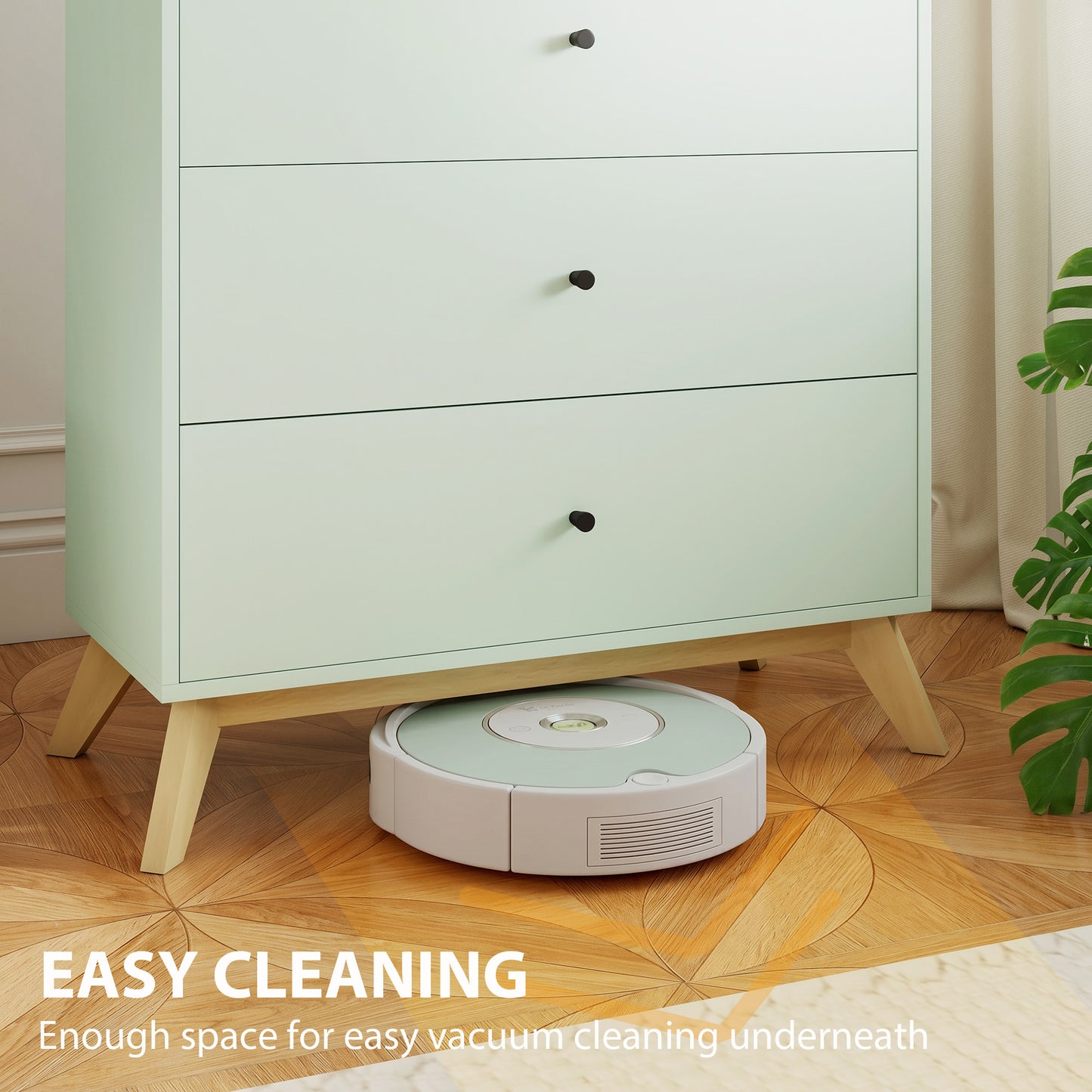 4 Drawer Storage Cabinet, Chest of Drawers for Bedroom Living Room, Light Green and Oak